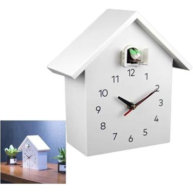 Imagem de Relógio Cucu Moderno Branco Birdhouse, Relógio Cucu Pequeno Impressionante Com Vozes Naturais De Pássaros Ou Chamada De Cuco, Relógio De Parede, B