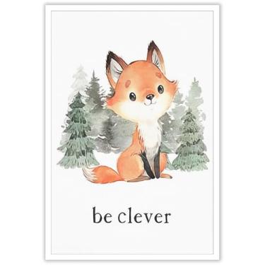 Imagem de JMGHKL Woodland Nursery Canvas Wall Art Prints Cute Safari Animals Fox Pictures Motivational Quotes Inspirational Forest Poster For Kids Playroom Room Nursery Boys Girls Room Decor 41x61 cm Sem