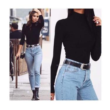 Imagem de Blusa feminina manga longa gola alta malha canelada - moda filo, Branc