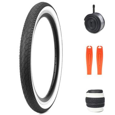 Imagem de Pneu de bicicleta de 50 x 4 cm, 1 peça de pneus laterais de parede branca dobrável com 1 tubo interno compatível com bicicleta infantil de 50,8 cm, bicicleta dobrável, triciclos