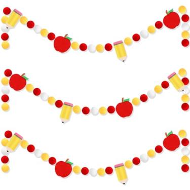 Imagem de JarThenaAMCS 3 peças, guirlanda de feltro de maçã, volta às aulas, faixa pré-amarrada, guirlanda colorida para pendurar no primeiro dia de escola, festa, sala de aula, decoração de parede
