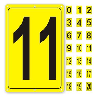Imagem de Placa numérica 11 para quadra de tênis, placa numerada para estacionamentos e espaços públicos, 30 x 20 cm, à prova de intempéries e fácil de instalar placas de metal