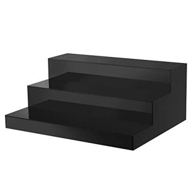 Imagem de CiaoHER Grande Suporte De Acrílico Para Garrafas Vinho E Licor, 16 X 12,5 6,5 Pol., 3 Camadas, Preto, Bancada, Expositor, Bar, Café, Estação Lazer, Loja Varejo, Loja, Supermercado, Coleção, Organiza