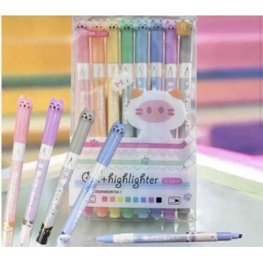 Imagem de Kit 8 Peças Caneta Gatinho Ponta Dupla, Marca Texto E Ponta - Paper Pi