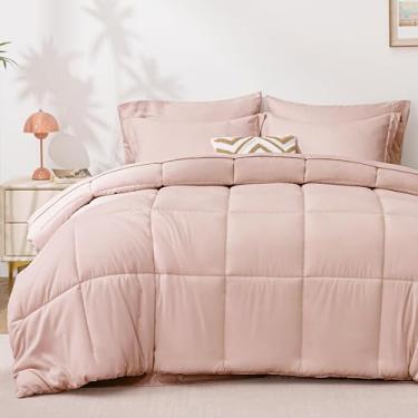 Imagem de Love's cabin Conjunto de edredom king size rosa blush, 7 peças, cama king size em uma bolsa, 1 edredom para todas as estações, 1 lençol de cima, 1 lençol com elástico, 2 fronhas e 2 fronhas