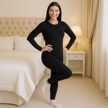 Imagem de Conjunto Calça e Camiseta SEGUNDA PELE FLANELADA FEMININA térmica Forr