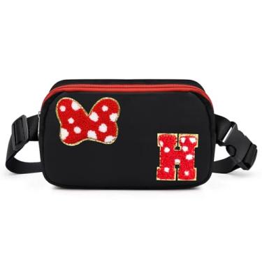 Imagem de Pochete com laço com letra inicial de chenille, bolsa tiracolo impermeável para parque, presentes de aniversário de Natal para adolescentes, meninas, mulheres, crianças, adultos, linda bolsa de cinto