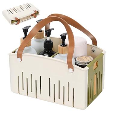 Imagem de Homiton Cesto de chuveiro portátil dobrável de plástico com alças divisórias removíveis, organizador de armazenamento para banheiro, dormitório universitário (verde)