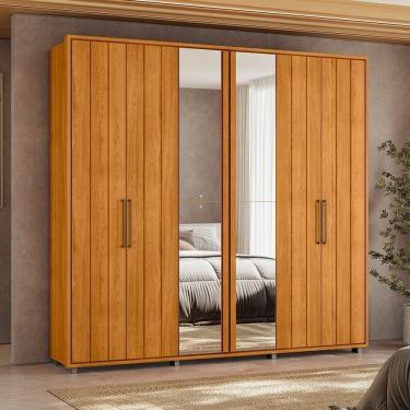 Imagem de Guarda-roupa Casal 6 Portas 100% Mdf Com Espelhos E Pés Miró Cinamomo