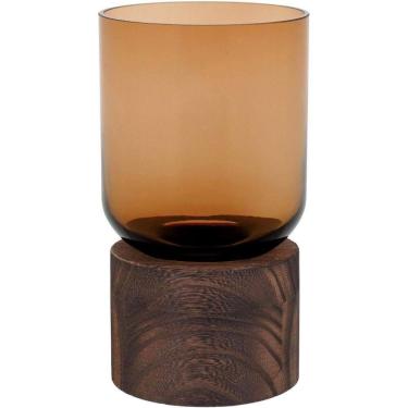 Imagem de Mondello Vaso 18X10X10Cm Vidro Âmbar Base Madeira