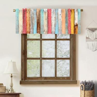 Imagem de Yoakiet Cortinas com painéis de madeira rústica, cortina curta colorida vintage com painéis de madeira texturizada para tratamento de janela, cortina curta para banheiro, quarto, sala de estar, café