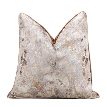 Imagem de vctops Capas de almofada decorativas de mármore luxuosas jacquard quadradas fronhas para cama sofá cadeira carro decoração de casa (mármore dourado, 50,8 cm x 50,8 cm)