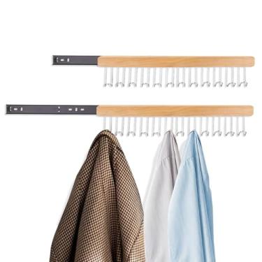Imagem de Diakey Pacote com 2 varas de manobrista para armários, 12 ganchos para armário com manobrista deslizante, organizador de sutiã, cabide de cinto, extensor de poste de guarda-roupa para gravatas