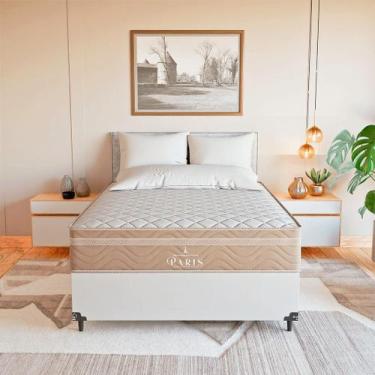Imagem de Cama Box Casal Branco + Colchão Paris Molas Ensacadas Bege - eShop cas