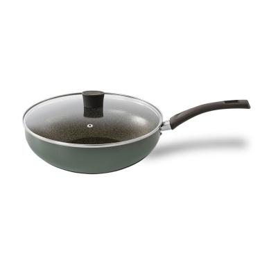 Imagem de Frigideira Wok Multiflon Ekó 28cm Com Tampa de Vidro Antiaderente 4,3L Verde