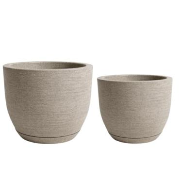 Imagem de Jogo de 2 vasos em tamanhos diferentes para plantas e flores de 6 e 20 litros em polietileno grafiato com prato (Cinza)