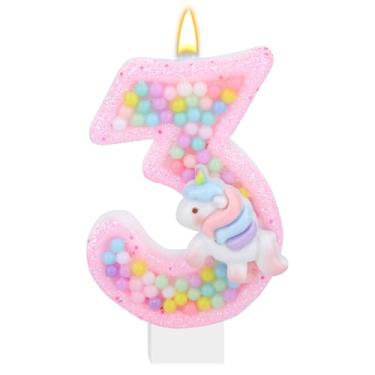 Imagem de Topo de Bolo com Números Unicórnio, Velas Aniversário Tema de Unicórnio Topo Bolo com Tema Desenho Animado Suprimentos para Festa Aniversário para Meninas e Crianças (3)