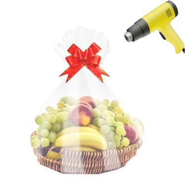 Imagem de Silrubsups Sacos retráteis para cestos, sacos termorretráteis de PVC transparente, envoltório grande de celofane para embalagem de embrulho de presente (transparente, 104 x 118 cm - 25 peças)