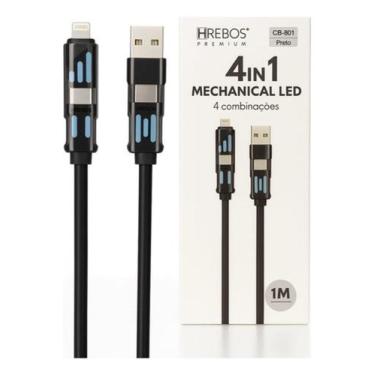 Imagem de Cabo Carregador 4 Em 1 Mechanical Led Hrebos Premium Cb-801, Preto