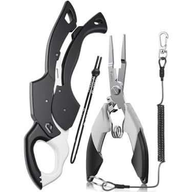 Imagem de pullther fishing Alicate de pesca de 23,4 cm, cortador de linha multifuncional e anel dividido para pesca com mosca, pesca no gelo, kit de ferramentas de pesca em água salgada, equipamento de pesca