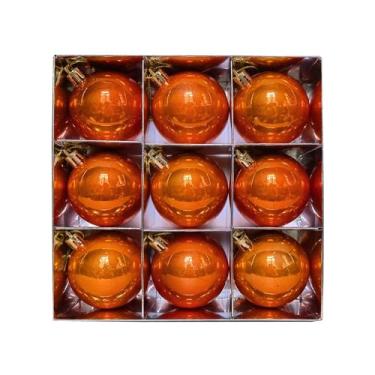 Imagem de YYCRAFT Enfeites de bola de Natal perolada brilhante 6 cm bola de vidro falso para decoração de Natal conjunto de caixa (pacote com 9, laranja brilhante)