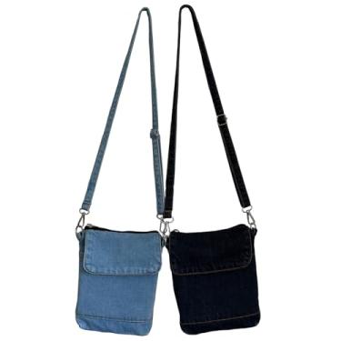 Imagem de DIYYILIF 2 peças pequenas bolsas jeans azul bolsa de ombro retrô bolsa transversal bolsas ajustáveis para celular para mulheres