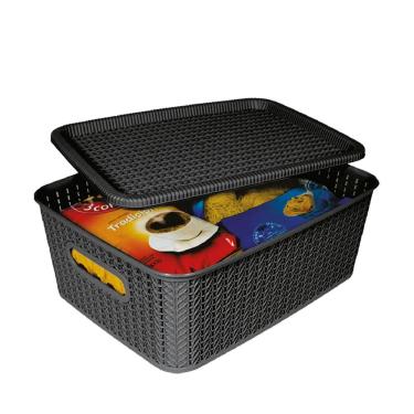 Imagem de Caixa Organizadora São Bernardo Rattan em Plástico Preta 12,5L