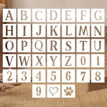 Imagem de Estênceis de letras de 7,5 cm para pintura em madeira, alfabeto de 38 peças