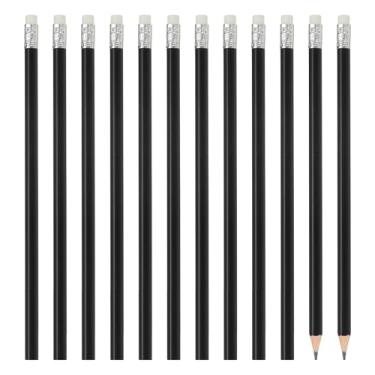 Imagem de PATIKIL Lápis de madeira hexagonais a granel, pacote com 12 lápis de grafite HB com borracha para material de escritório, materiais de desenho de arte de marcação de engenharia, preto