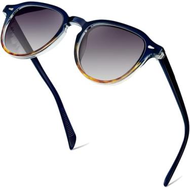 Imagem de KANASTAL Óculos de Sol Feminino Polarizado Proteção UV 400 Acetato TR90 Oculos Redondo Preto Masculino Pequenos Vintage Black Sunglasses Women -Armação Azul