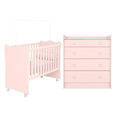 Imagem de Gaveteiro e Berço com Pés Rodizio Pucón Rosa Acetinado