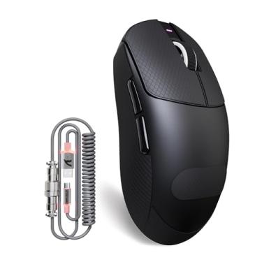 Imagem de ATTACK SHARK Mouse para jogos X8Plus 55g Superlight sem fio com DPI 40K, sensor PAW 3395PRO, chip Broadcom BK52820, switch HUANO, driver de web, mouse de mão grande com cabo RGB - preto e adesivo
