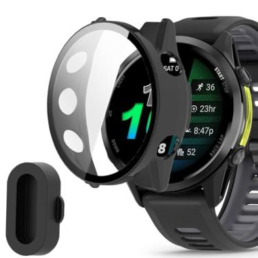 Imagem de Capa compatível com Garmin Forerunner 970 com plugue de poeira, capa rígida de PC Lamshaw com protetor de tela de vidro temperado com plugue de silicone antipoeira compatível com Garmin Forerunner 970