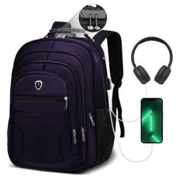 Imagem de Mochila M3M Grande Executiva Anti Furto Notebook Saida Cabo USB Fone de Ouvido Roxo