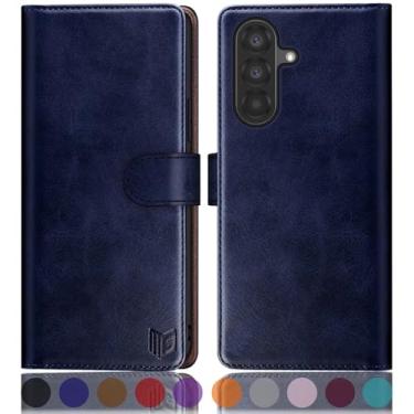 Imagem de SUANPOT Capa carteira compatível com Samsung Galaxy A56 com suporte de cartão de crédito com bloqueio RFID, capa protetora de couro PU flip book mulheres homens para Samsung A56 capa de telefone azul