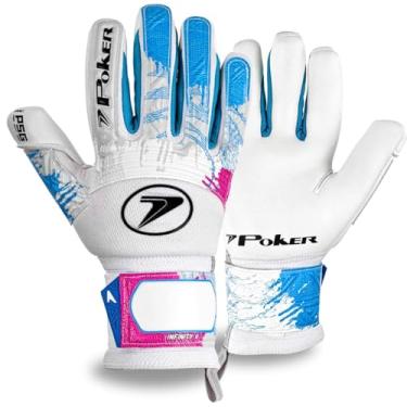 Imagem de Luva De Goleiro Profissional Poker Infinity 2 Látex Alemão Grip Gel Gramado Sintético Natural Grama Society Campo Profissional Futebol Oficial (Branca-Azul-Rosa, 8)