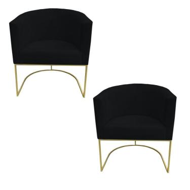 Imagem de Kit 02 Poltronas Paola Base De Ferro Sued Preto D'classe Decor