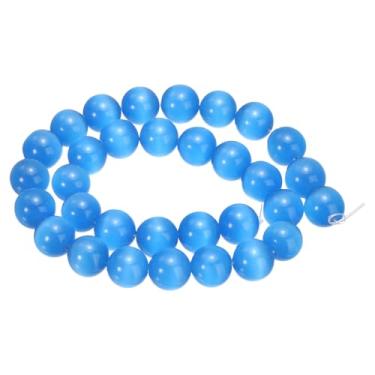 Imagem de HARFINGTON 32 peças de contas de pedra olho de gato azul 12 mm contas redondas lisas de cristal de pedra preciosa solta para fazer joias, pulseiras, colar, brincos, faça você mesmo