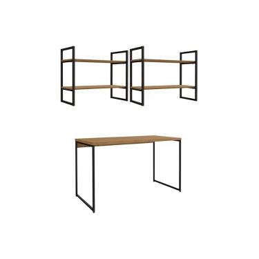 Imagem de Escritório Completo Industrial 3 Peças (1 escrivaninha + 2 Estantes) Freijo/Preto - Kappesberg