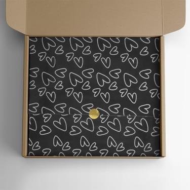 Imagem de Papel de Seda Premium Estampa de Coração 30x68cm com 100 Folhas para Embalagem de Presentes e Decoração (Preto)