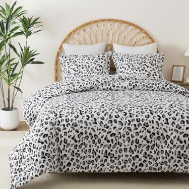 Imagem de Caressma Conjunto de edredom com estampa de leopardo branco, tamanho solteiro, 2 peças para todas as estações, estilo selvagem selvagem selvagem com fronhas, microfibra ultramacia