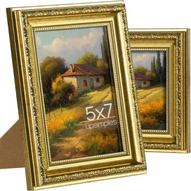 Imagem de Porta-retratos upsimple 5x7 com vidro real Vintage Gold, pacote com 2 