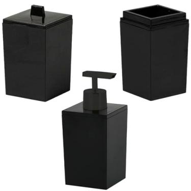 Imagem de Kit Completo Banheiro Organizado com Porta Escovas de Dente + Porta Algodão + Porta Sabonete Líquido Lavabo Organizado Elegante Clean