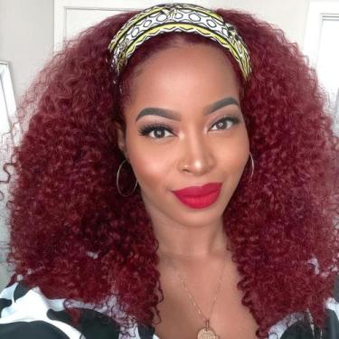 Imagem de Peruca com bandana XSY 99J Burgundy Kinky Curly 100% cabelo humano