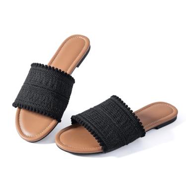 Imagem de Mtzyoa Sandálias rasteiras femininas de couro trançado nude verão elegantes para festas noturnas e casamentos, Preto/tecido trançado, 38