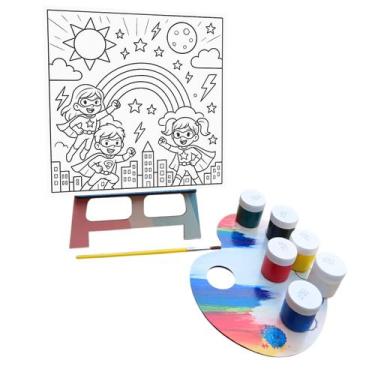Imagem de Kit Atêlie de Pintura super heróis com cavalete pincel e tinta guache 