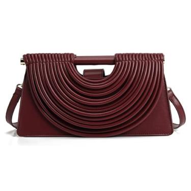 Imagem de Bolsa clutch feminina elegante de couro vegano pequena bolsa de ombro transversal de tecido para noite bolsa de mão com alça superior 2025, Vinho tinto