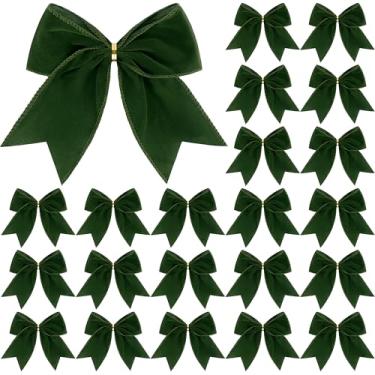 Imagem de 24 peças de laços de veludo de Natal - laço de enfeite de veludo com moldura de arame - laços de fita com fio para decoração de árvore de guirlanda de Natal, artesanato faça você mesmo, decorações de