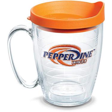 Imagem de Tervis Caneca com logotipo Pepperdine Waves com emblema e tampa laranja 473 ml, transparente