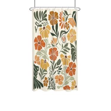 Imagem de RTFEVG Cortina de chuveiro floral Boho pequena meia única mini vintage retrô flor laranja fofa colorida divertida abstrata bonita estética conjunto de decoração de banheiro 91 x 182 cm poliéster 7
